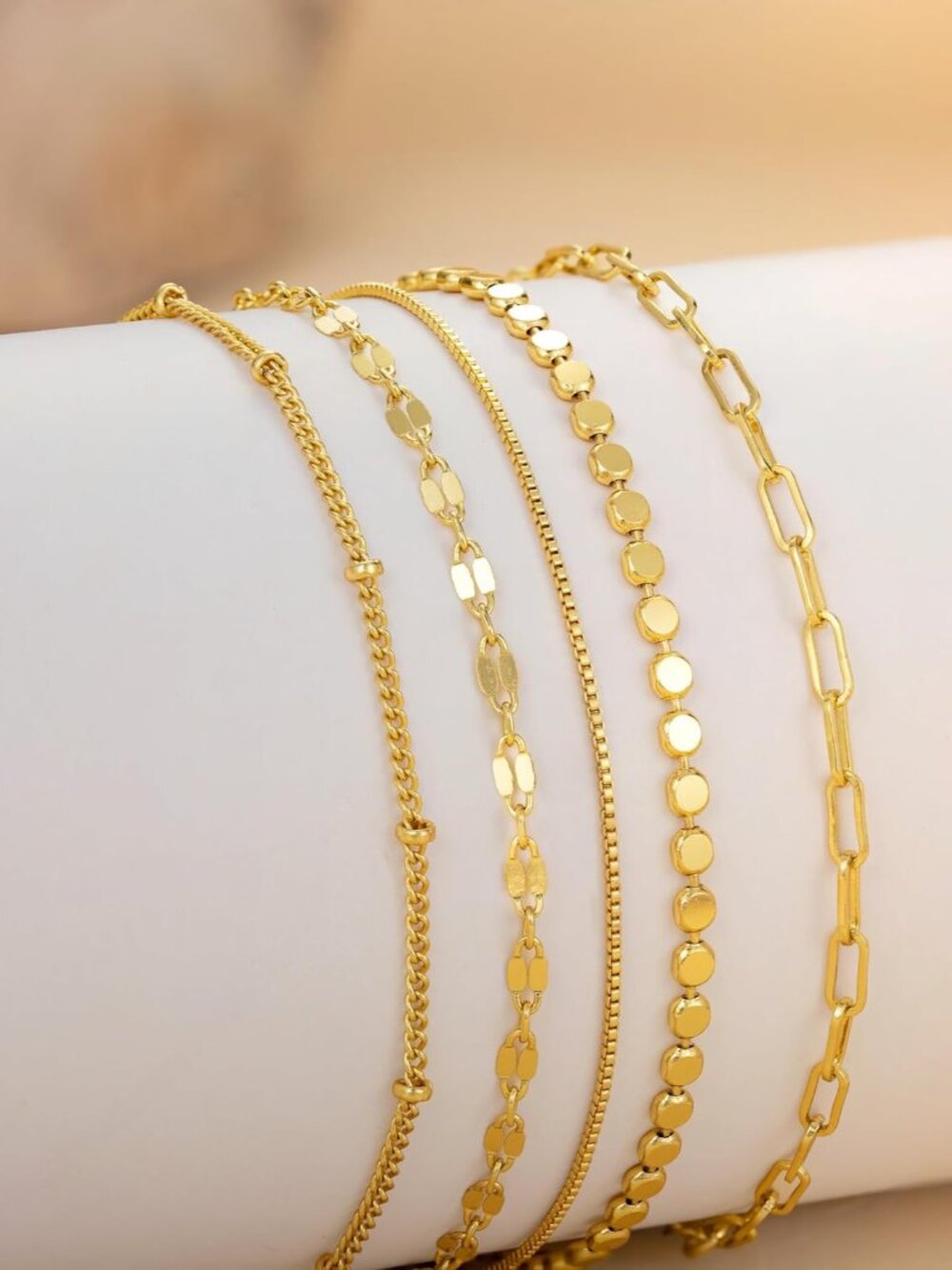 Gold Bracelets for Women Trendy, Dainty 14K Gold Plated Bracelet Stack Beaded Ch - Picture 8 of 9